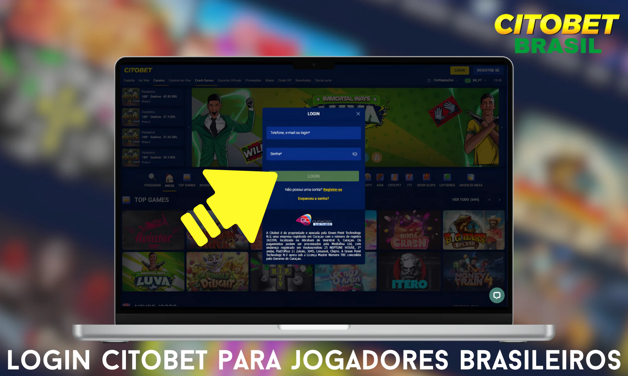 Instruções para fazer login em sua conta Citobet